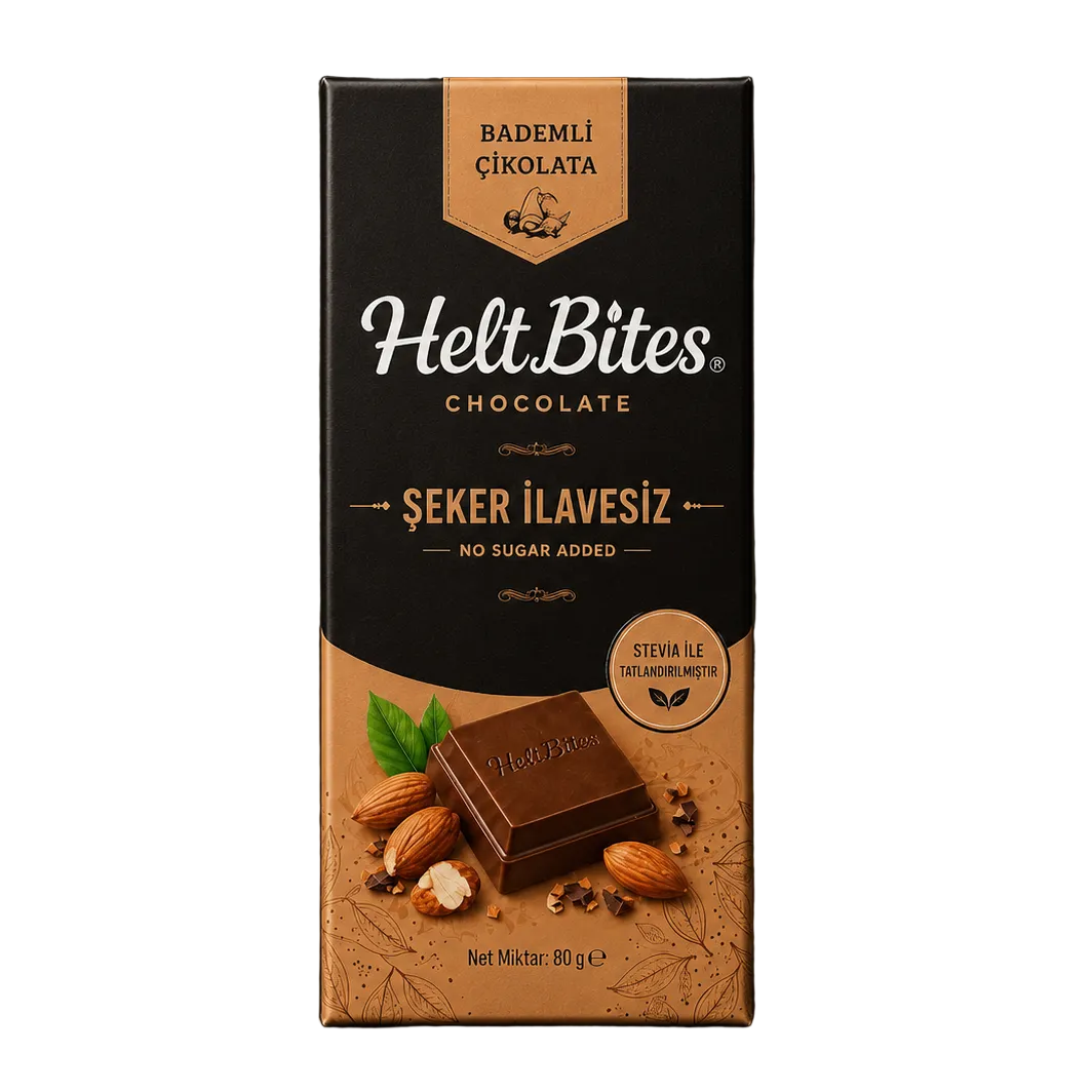 Şeker İlavesiz Bademli Sütlü Çikolata
